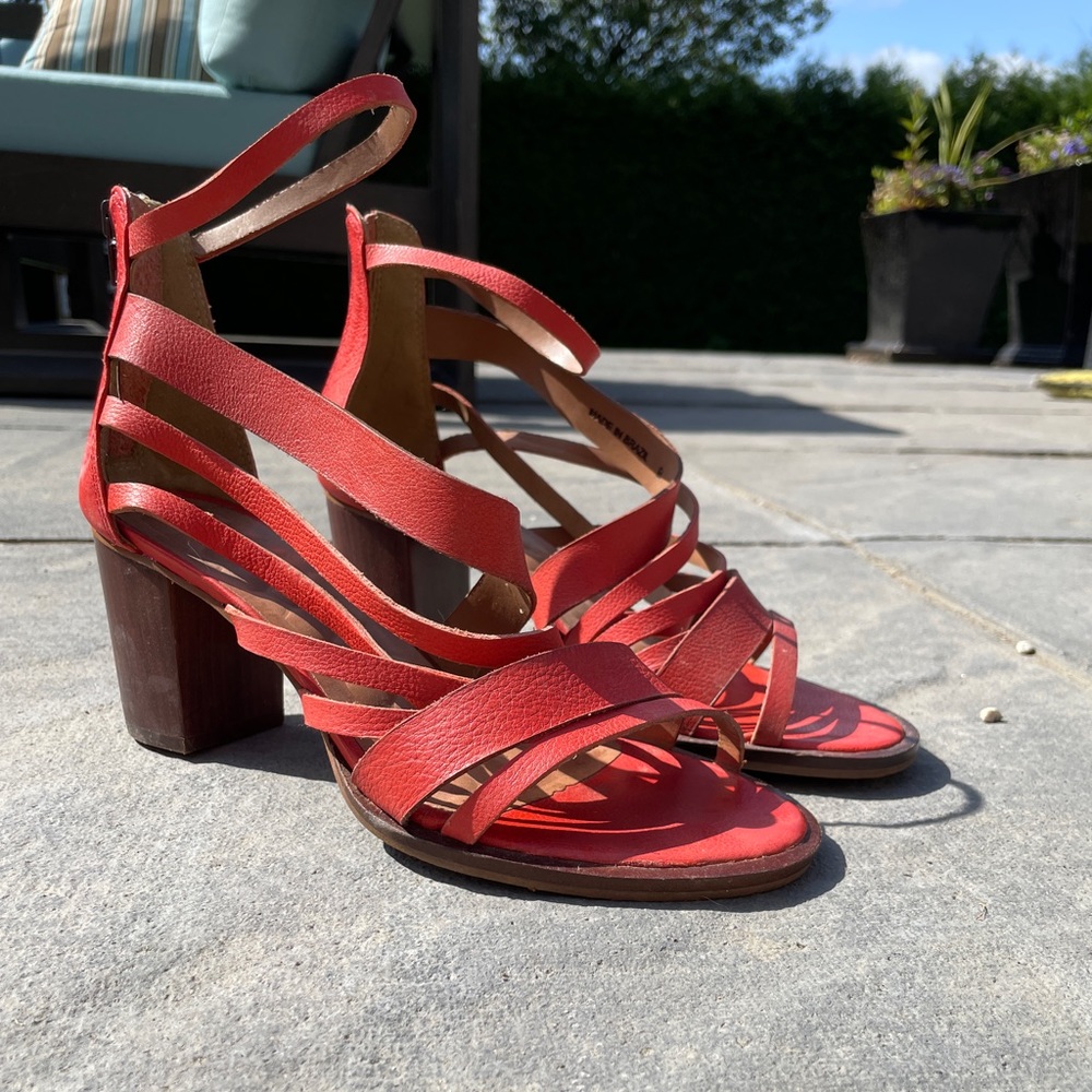 Anthropologie Red Strappy Heels